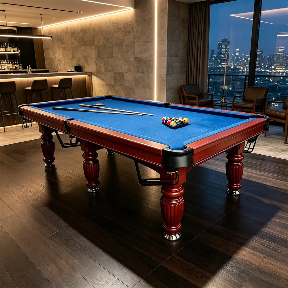 QUESLA 7/8/9FT Slate Pool Table 20mm Slate Solid Timber Adjustable Levellers for Home Club Office - Walnut Frame & Blue Felt