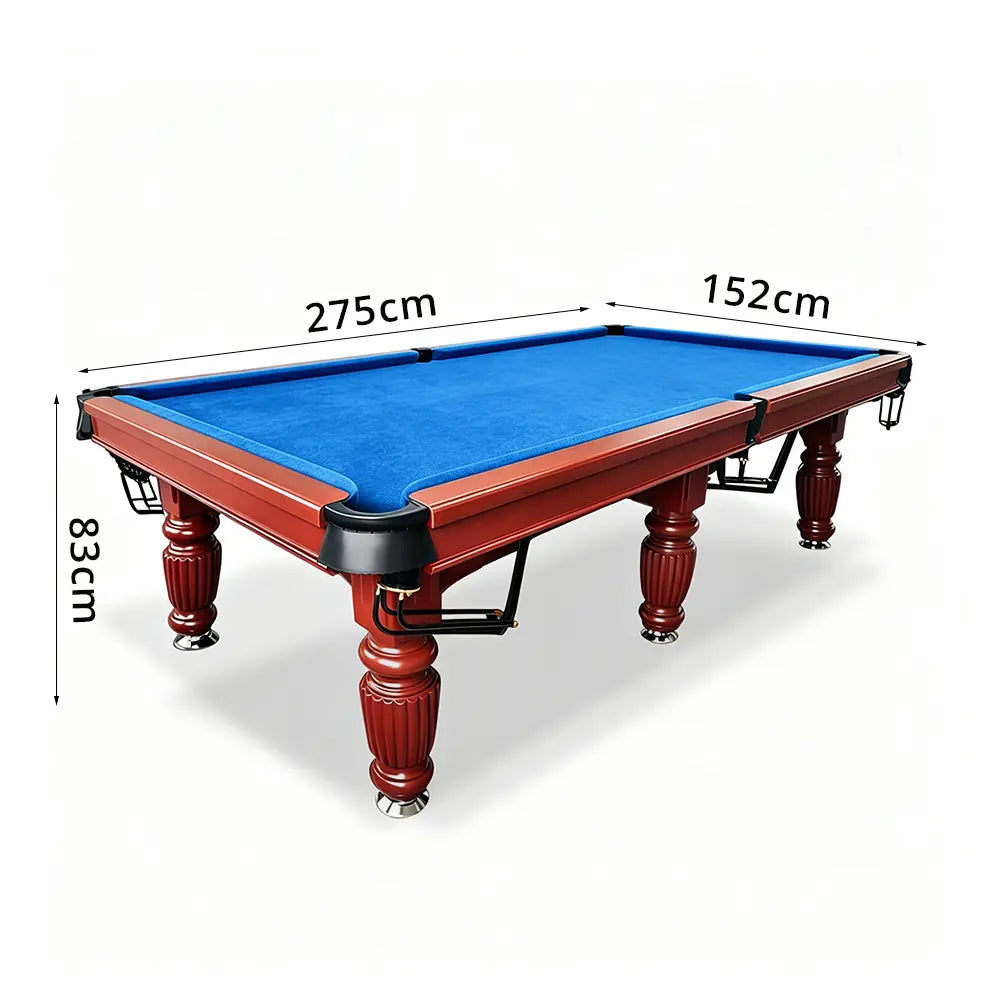 QUESLA 7/8/9FT Slate Pool Table 20mm Slate Solid Timber Adjustable Levellers for Home Club Office - Walnut Frame & Blue Felt
