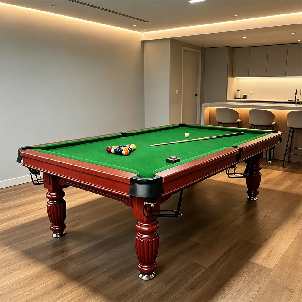 QUESLA 7/8/9FT Slate Pool Table 20mm Slate Solid Timber Adjustable Levellers for Home Club Office - Walnut Frame & Green Felt