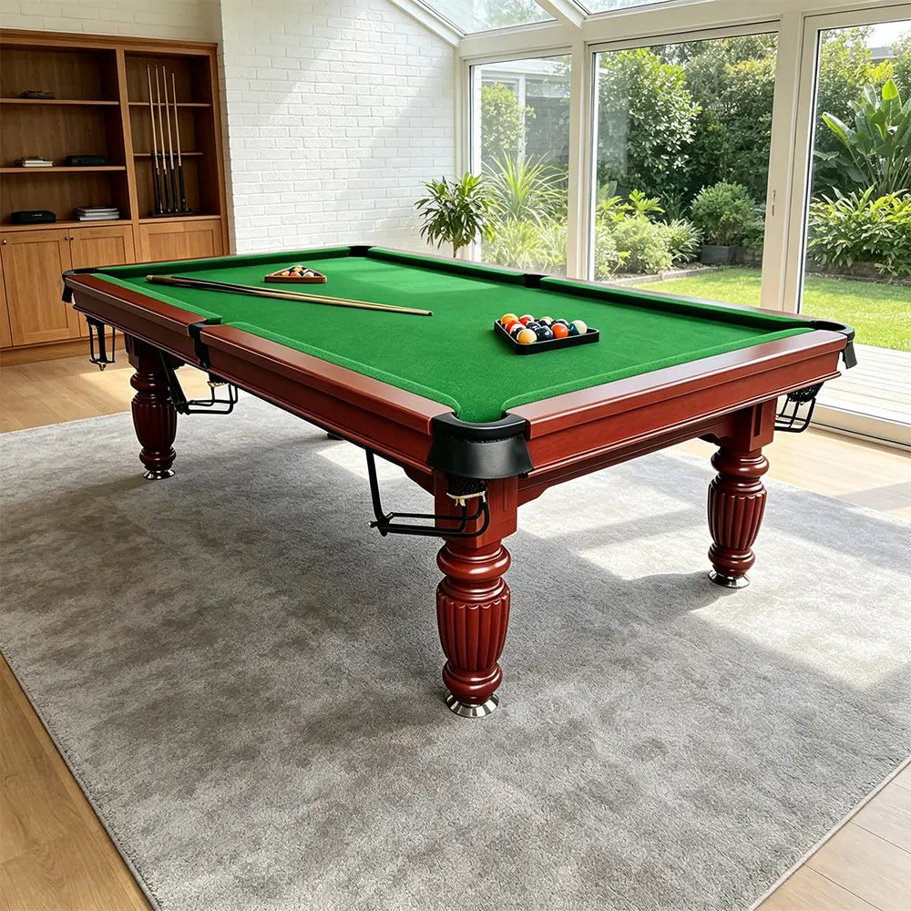 QUESLA 7/8/9FT Slate Pool Table 20mm Slate Solid Timber Adjustable Levellers for Home Club Office - Walnut Frame & Green Felt