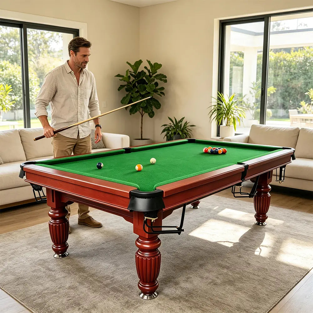 QUESLA 7/8/9FT Slate Pool Table 20mm Slate Solid Timber Adjustable Levellers for Home Club Office - Walnut Frame & Green Felt