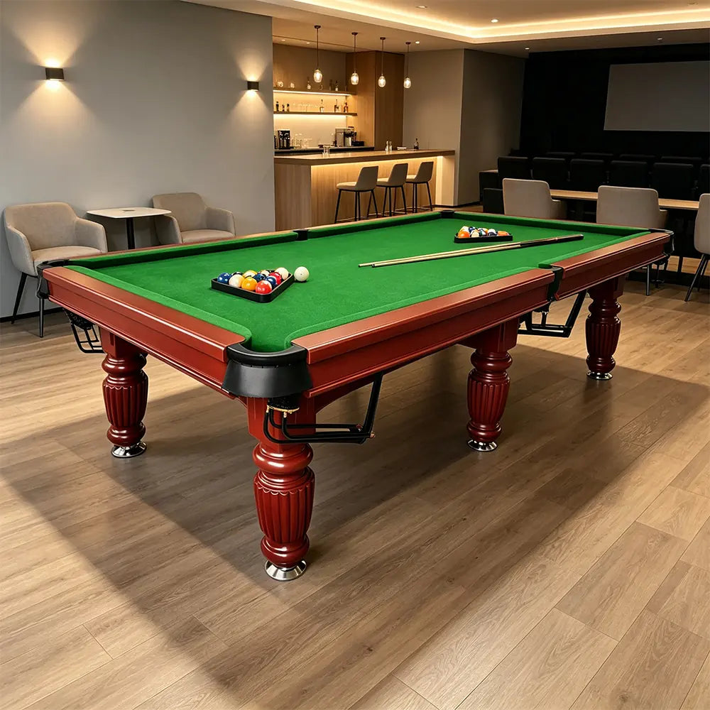 QUESLA 7/8/9FT Slate Pool Table 20mm Slate Solid Timber Adjustable Levellers for Home Club Office - Walnut Frame & Green Felt