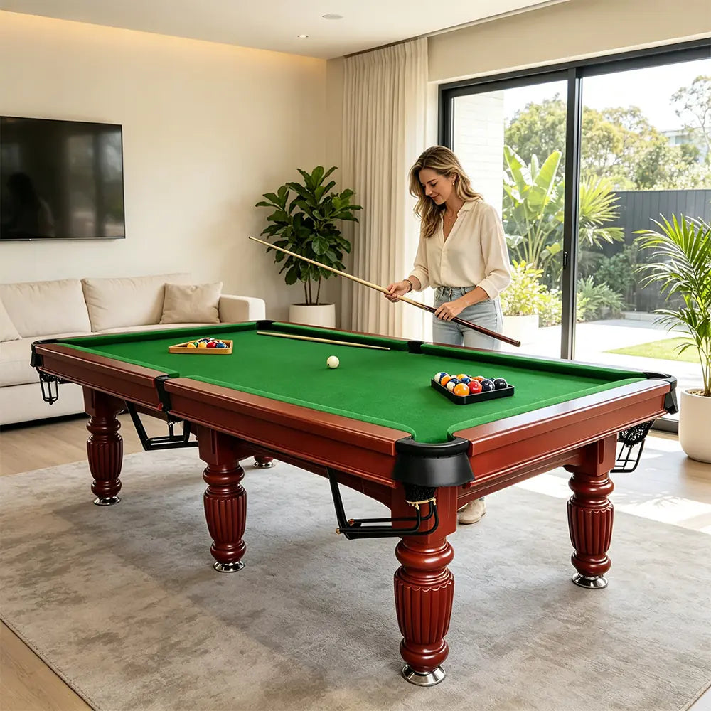 QUESLA 7/8/9FT Slate Pool Table 20mm Slate Solid Timber Adjustable Levellers for Home Club Office - Walnut Frame & Green Felt