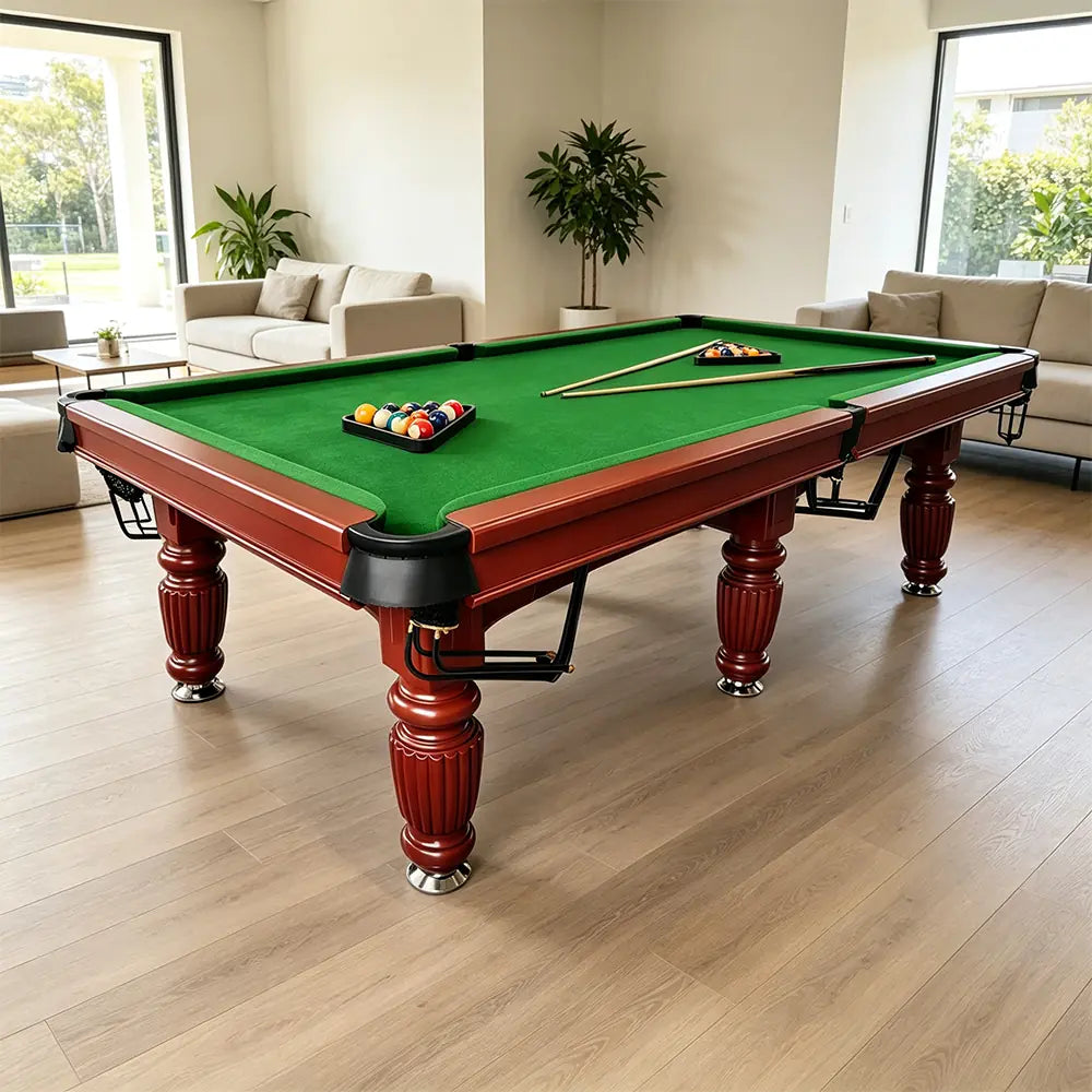 QUESLA 7/8/9FT Slate Pool Table 20mm Slate Solid Timber Adjustable Levellers for Home Club Office - Walnut Frame & Green Felt