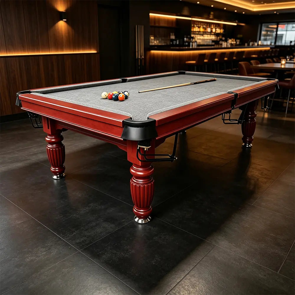 QUESLA 7/8/9FT Slate Pool Table 20mm Slate Solid Timber Adjustable Levellers for Home Club Office - Walnut Frame & Grey Felt