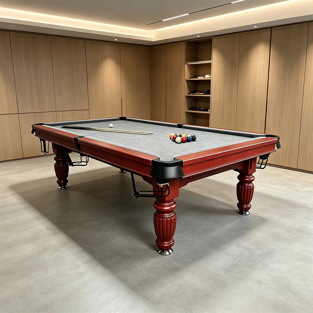 QUESLA 7/8/9FT Slate Pool Table 20mm Slate Solid Timber Adjustable Levellers for Home Club Office - Walnut Frame & Grey Felt