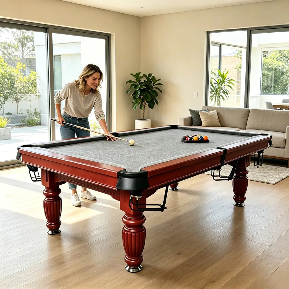 QUESLA 7/8/9FT Slate Pool Table 20mm Slate Solid Timber Adjustable Levellers for Home Club Office - Walnut Frame & Grey Felt