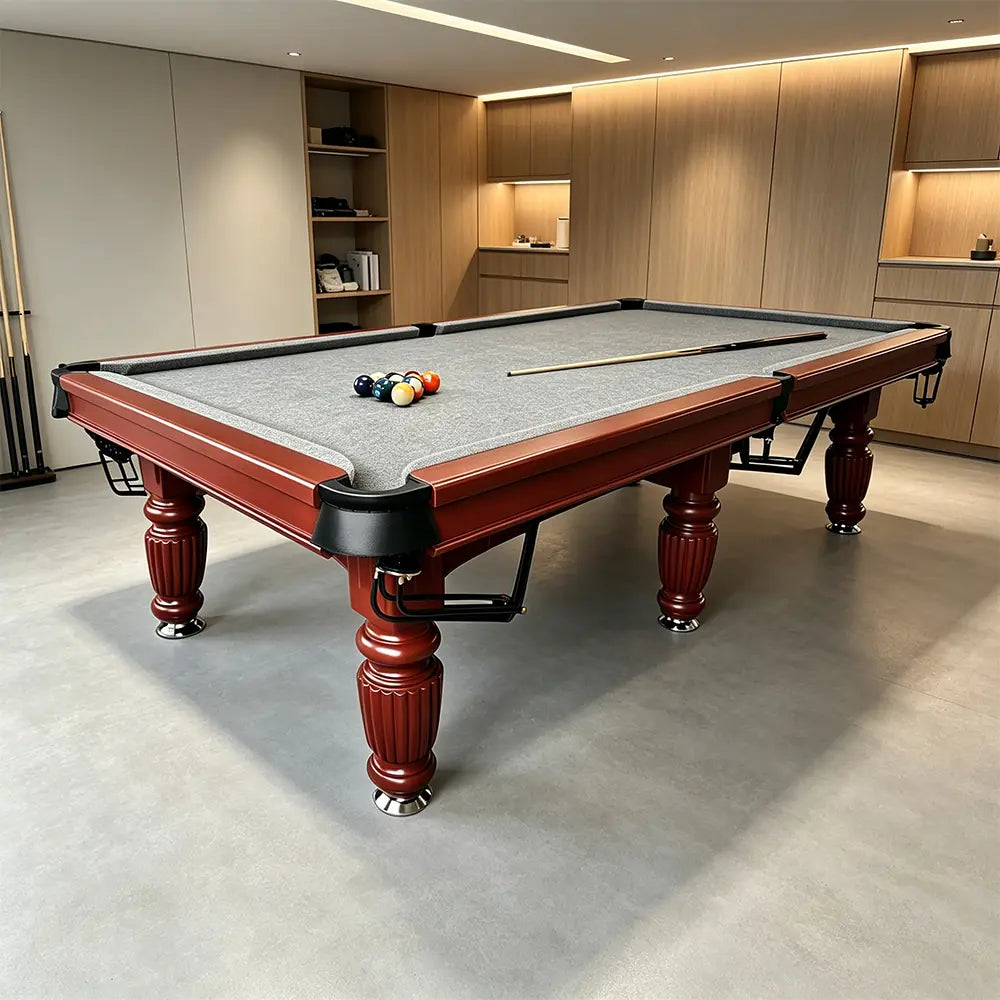 QUESLA 7/8/9FT Slate Pool Table 20mm Slate Solid Timber Adjustable Levellers for Home Club Office - Walnut Frame & Grey Felt