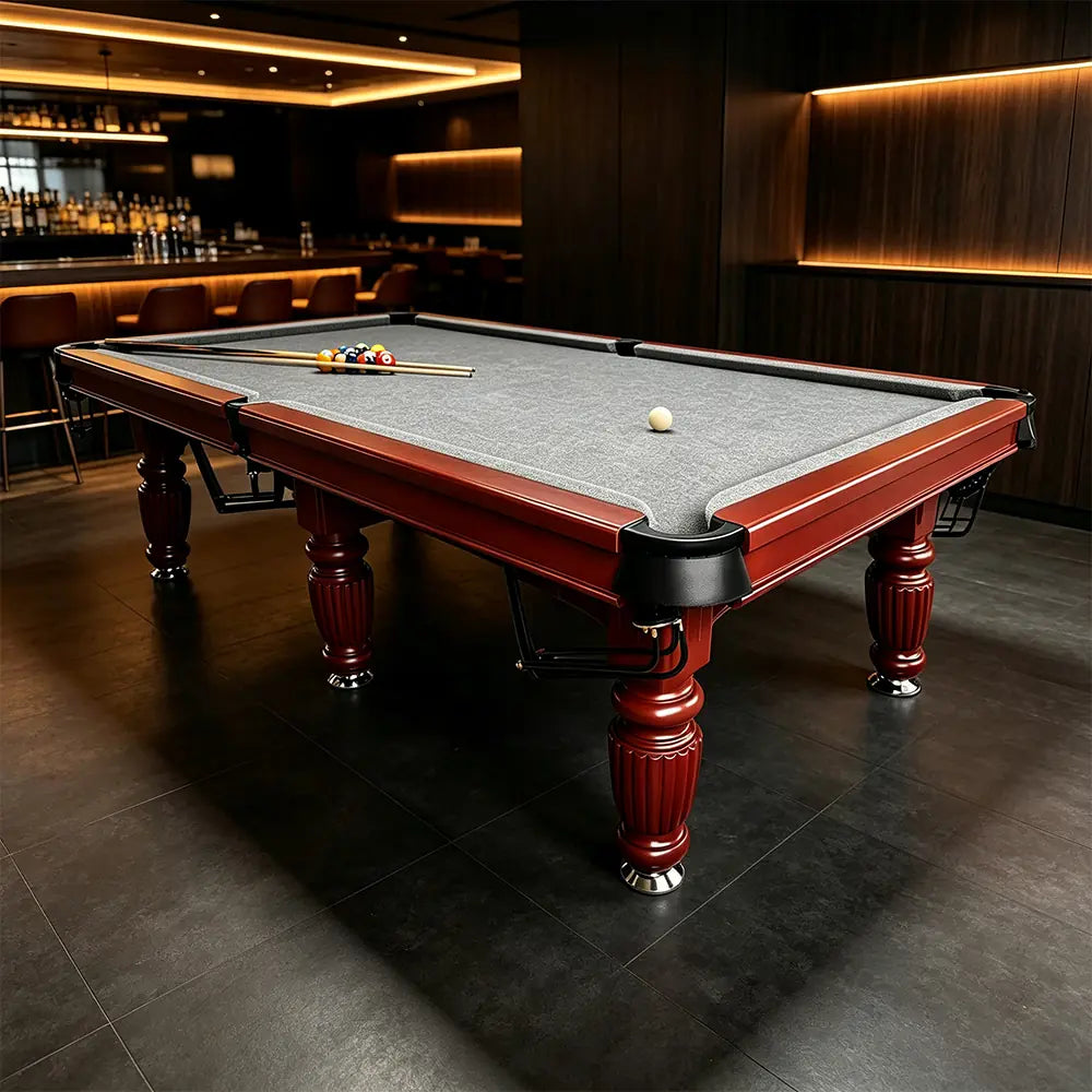 QUESLA 7/8/9FT Slate Pool Table 20mm Slate Solid Timber Adjustable Levellers for Home Club Office - Walnut Frame & Grey Felt