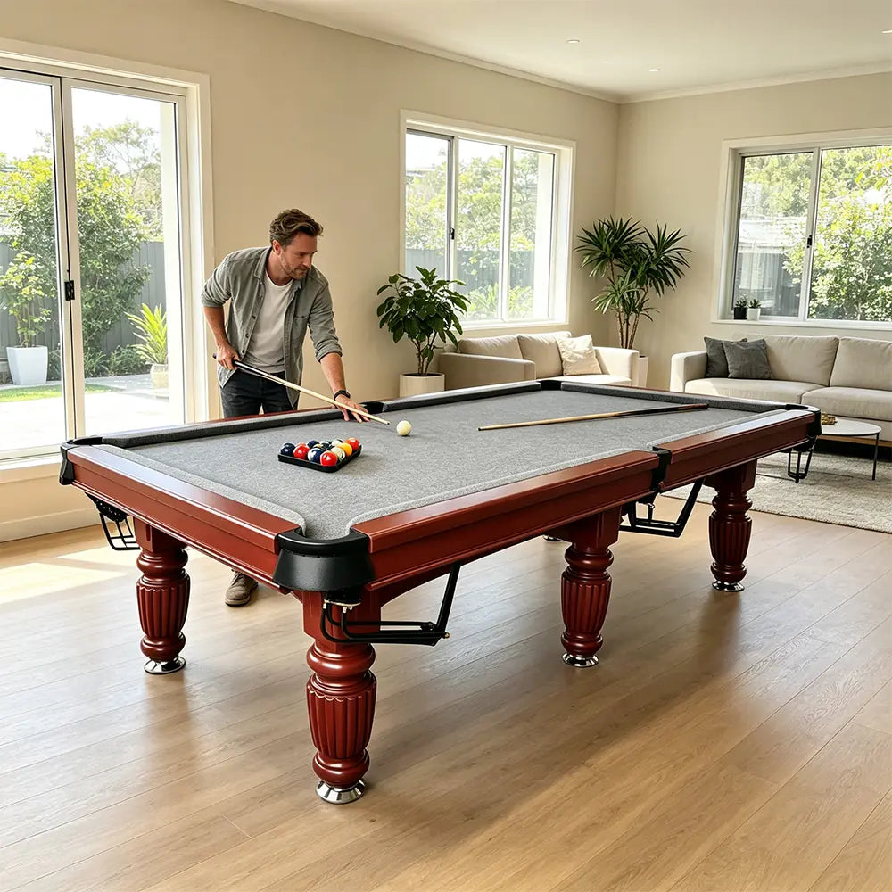 QUESLA 7/8/9FT Slate Pool Table 20mm Slate Solid Timber Adjustable Levellers for Home Club Office - Walnut Frame & Grey Felt