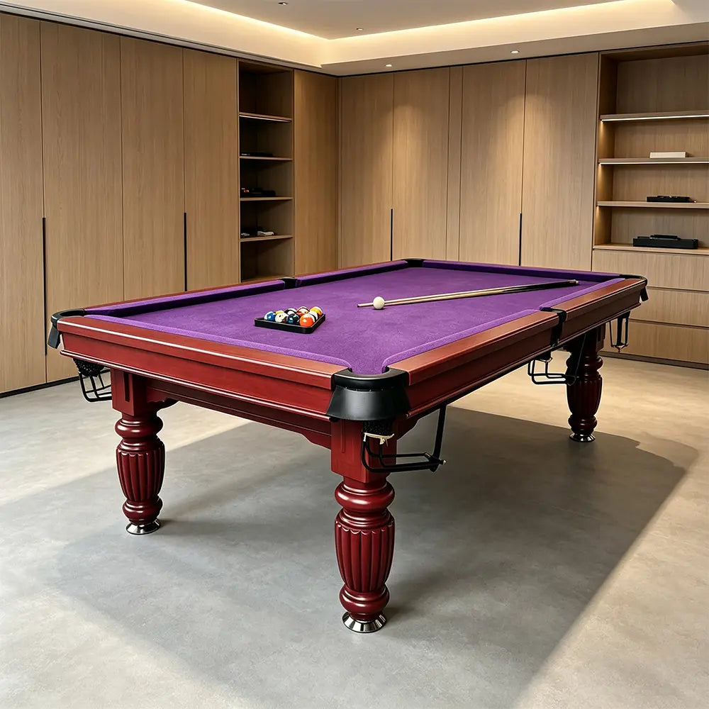 QUESLA 7/8/9FT Slate Pool Table 20mm Slate Solid Timber Adjustable Levellers for Home Club Office - Walnut Frame & Purple Felt
