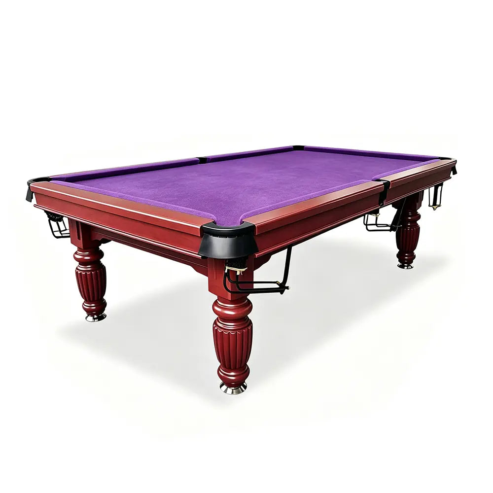 QUESLA 7/8/9FT Slate Pool Table 20mm Slate Solid Timber Adjustable Levellers for Home Club Office - Walnut Frame & Purple Felt