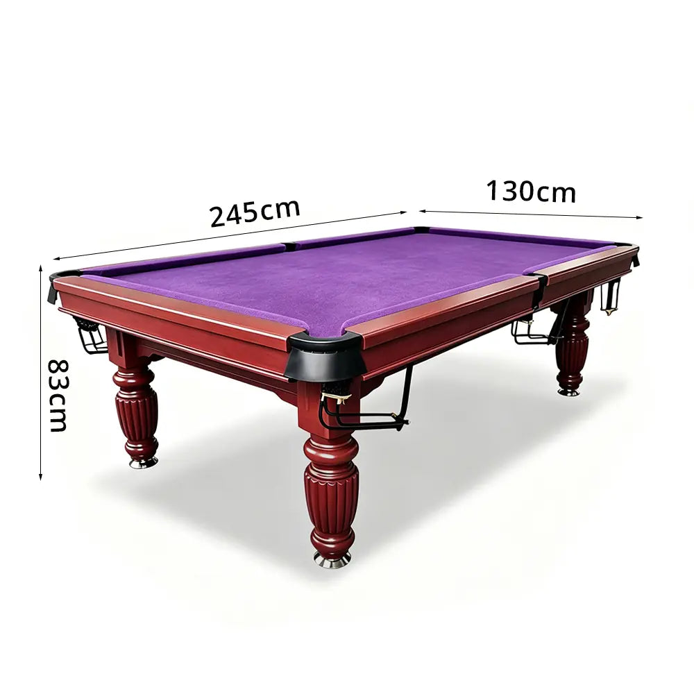 QUESLA 7/8/9FT Slate Pool Table 20mm Slate Solid Timber Adjustable Levellers for Home Club Office - Walnut Frame & Purple Felt