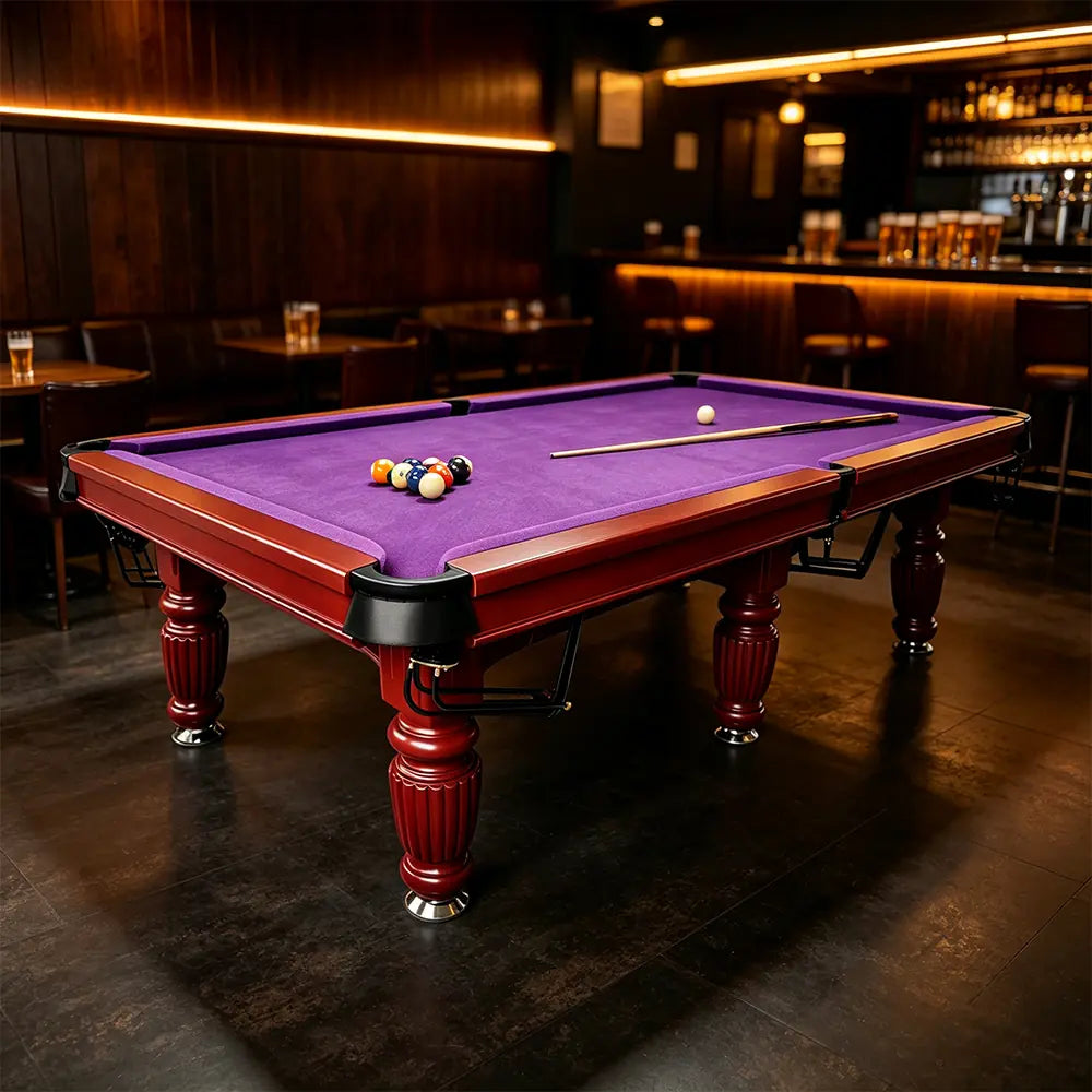 QUESLA 7/8/9FT Slate Pool Table 20mm Slate Solid Timber Adjustable Levellers for Home Club Office - Walnut Frame & Purple Felt
