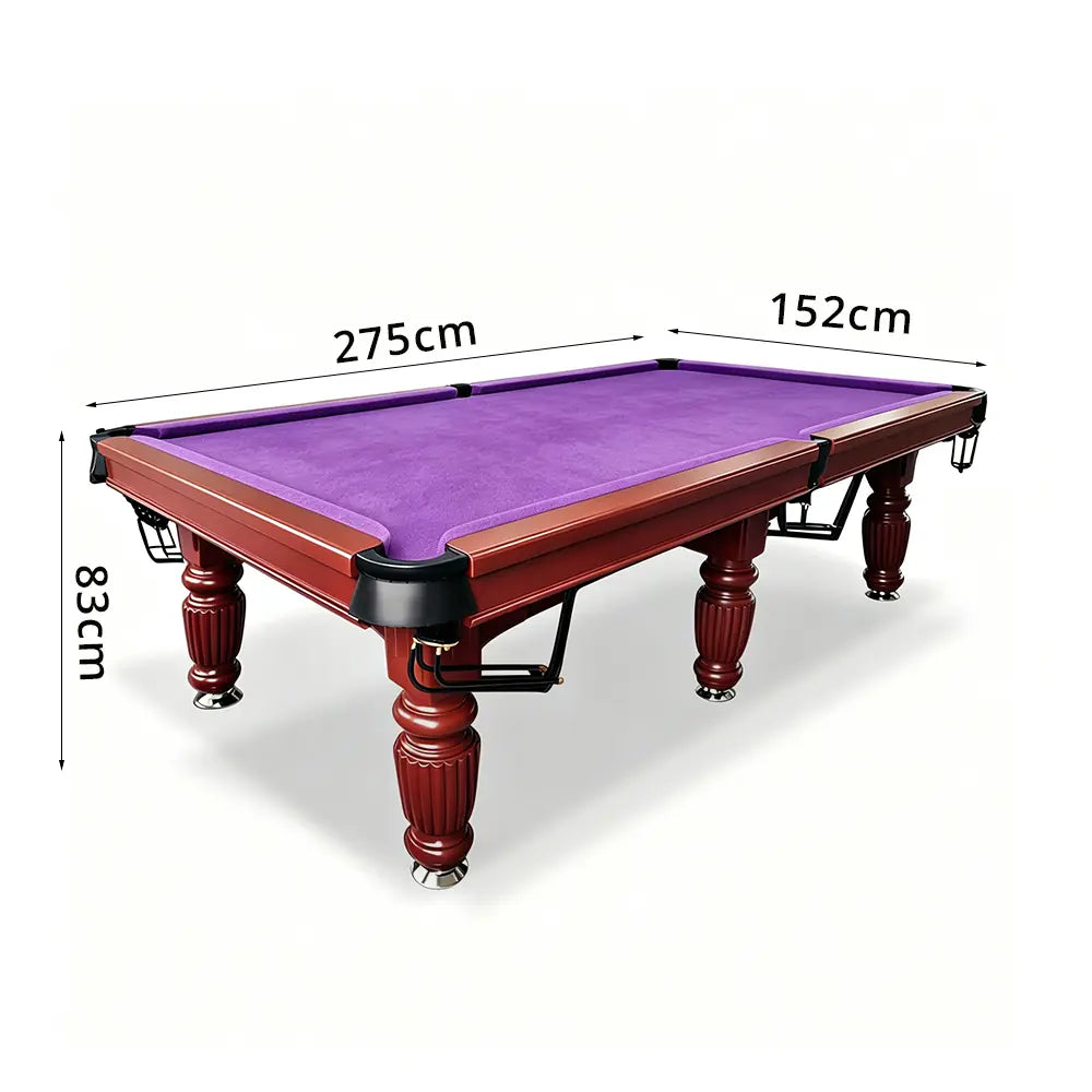 QUESLA 7/8/9FT Slate Pool Table 20mm Slate Solid Timber Adjustable Levellers for Home Club Office - Walnut Frame & Purple Felt