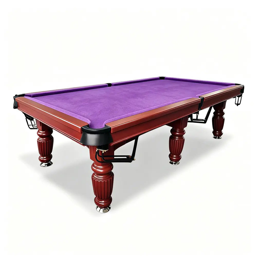 QUESLA 7/8/9FT Slate Pool Table 20mm Slate Solid Timber Adjustable Levellers for Home Club Office - Walnut Frame & Purple Felt