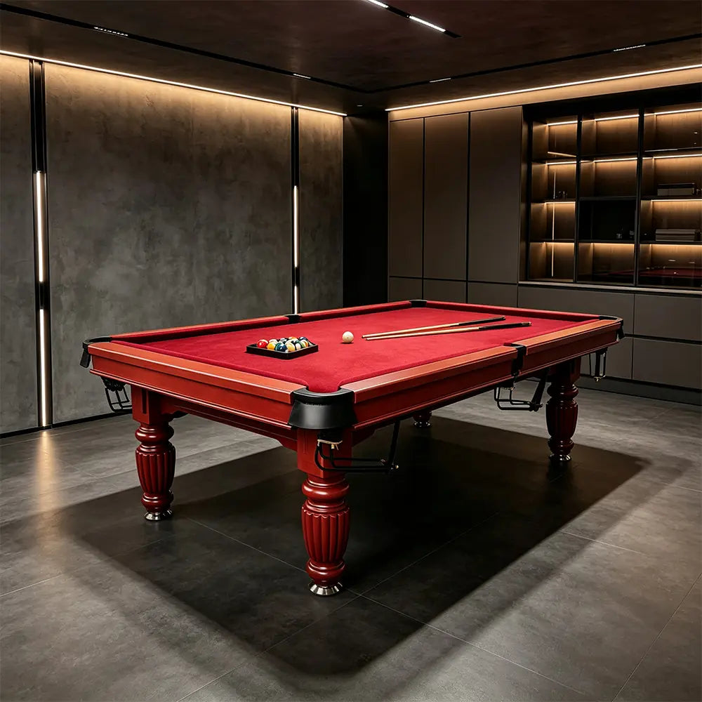QUESLA 7/8/9FT Slate Pool Table 20mm Slate Solid Timber Adjustable Levellers for Home Club Office - Walnut Frame & Red Felt