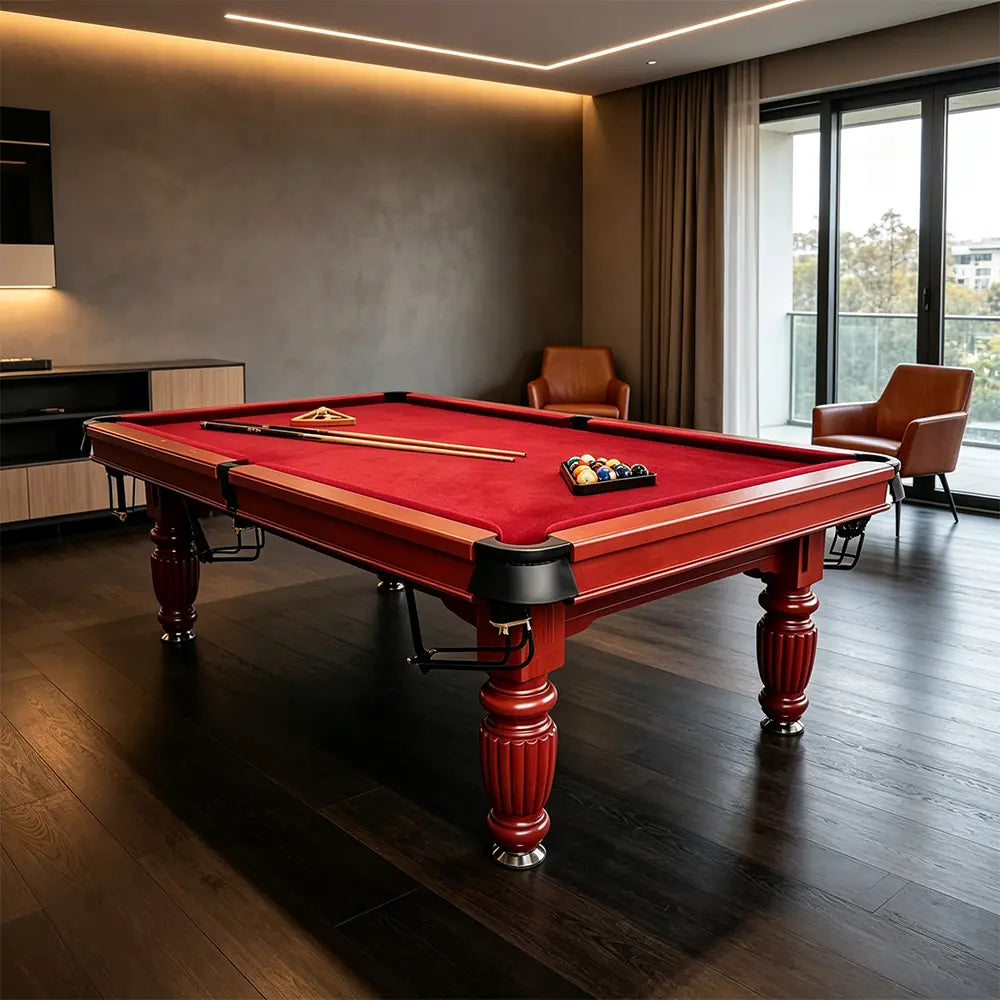 QUESLA 7/8/9FT Slate Pool Table 20mm Slate Solid Timber Adjustable Levellers for Home Club Office - Walnut Frame & Red Felt
