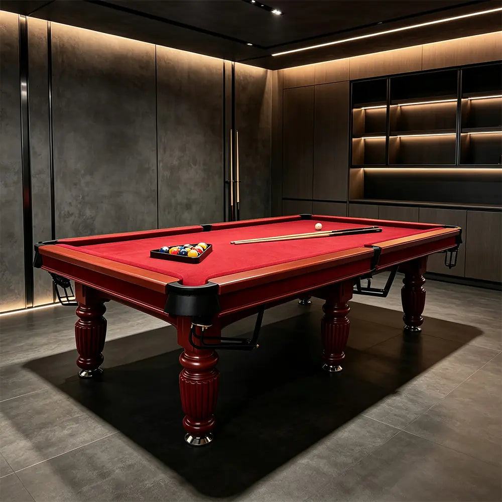 QUESLA 7/8/9FT Slate Pool Table 20mm Slate Solid Timber Adjustable Levellers for Home Club Office - Walnut Frame & Red Felt