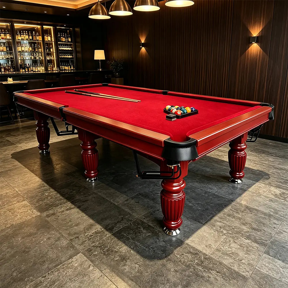 QUESLA 7/8/9FT Slate Pool Table 20mm Slate Solid Timber Adjustable Levellers for Home Club Office - Walnut Frame & Red Felt