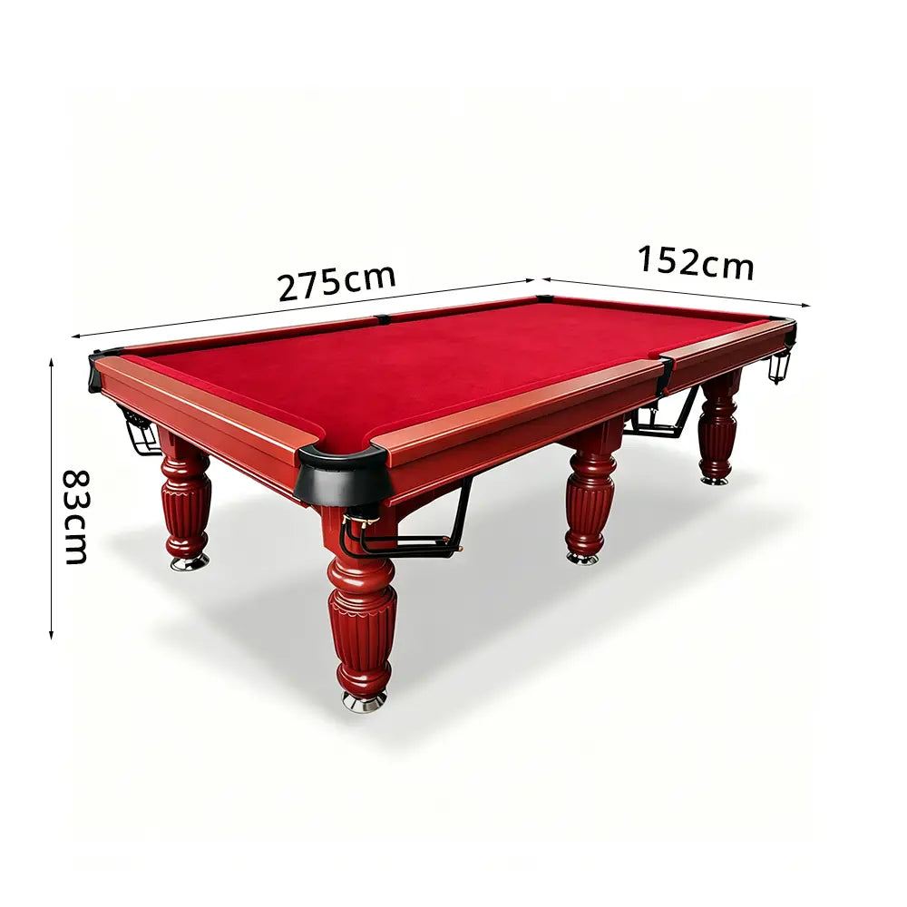 QUESLA 7/8/9FT Slate Pool Table 20mm Slate Solid Timber Adjustable Levellers for Home Club Office - Walnut Frame & Red Felt