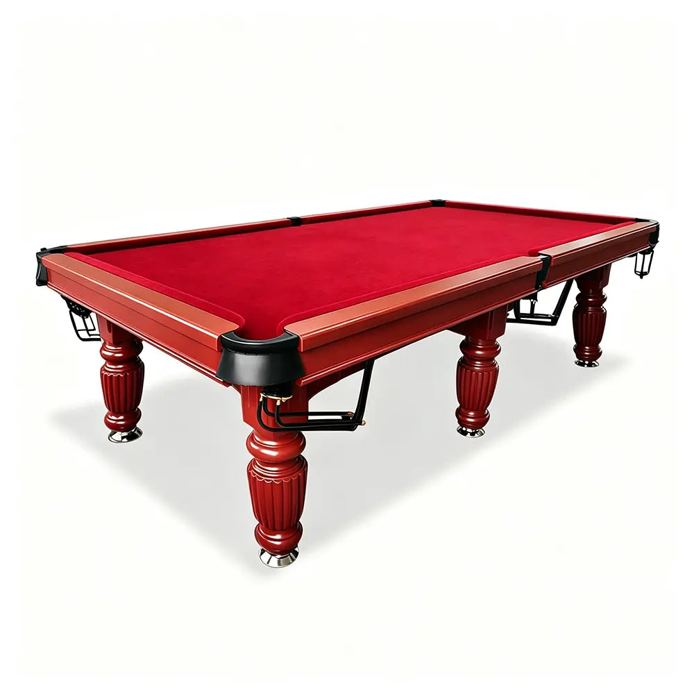 QUESLA 7/8/9FT Slate Pool Table 20mm Slate Solid Timber Adjustable Levellers for Home Club Office - Walnut Frame & Red Felt