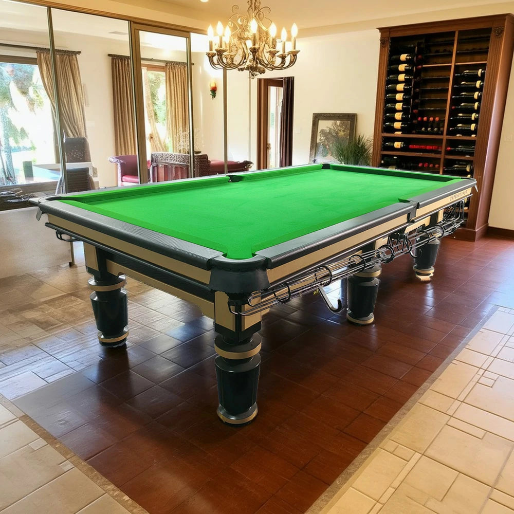 QUESLA 9FT Billiard Table - Solid Oak Frame, Bluestone Slate Surface, Durable Copper Pockets