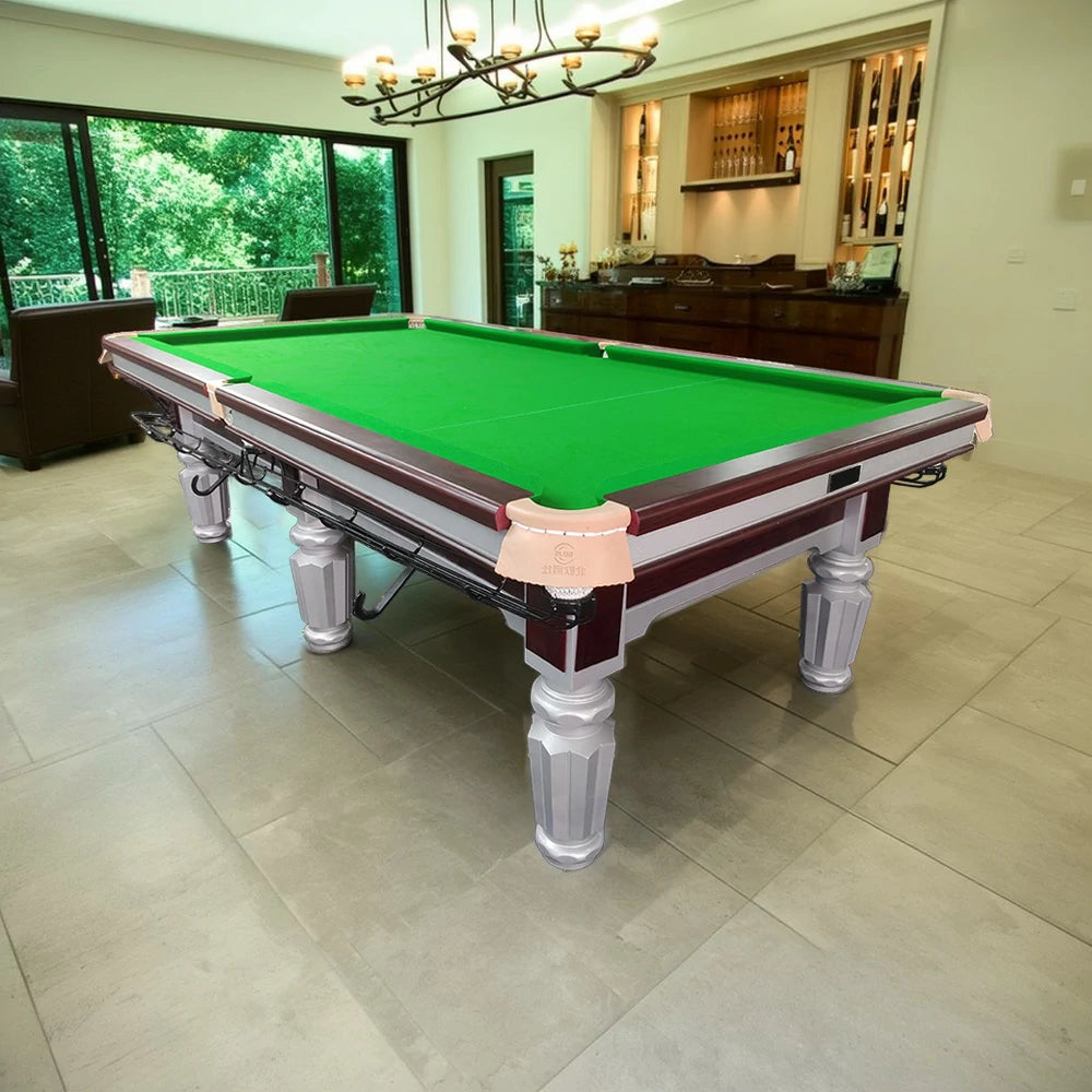 QUESLA 9FT Billiard Table - Nordic Minimalist Design with Silver Accents, Sleek Style, Functional and Decorative