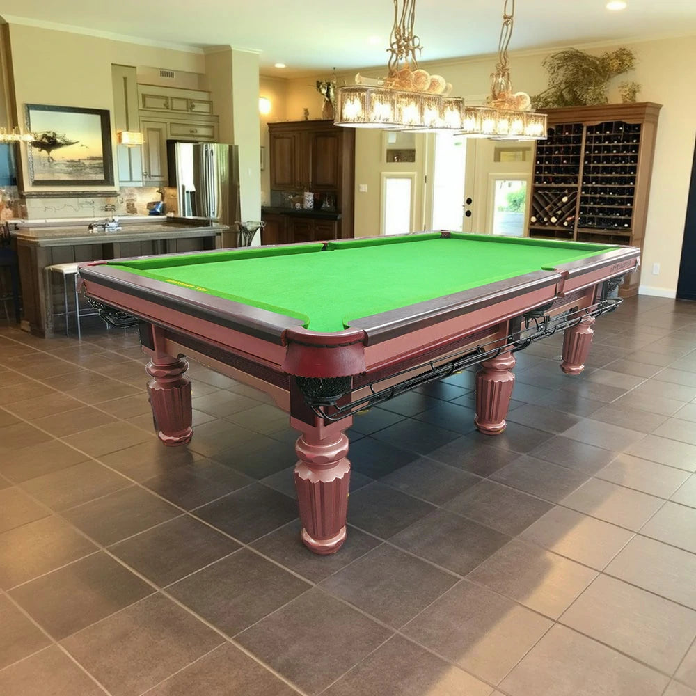 QUESLA 9FT Billiard Table - Oak Rail, Solid Oak Underframe, Genuine Leather Pockets, Bluestone Slate Surface