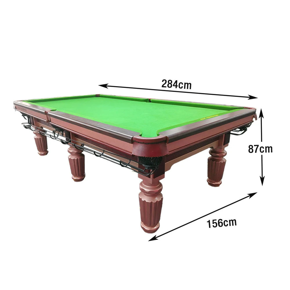 QUESLA 9FT Billiard Table - Oak Rail, Solid Oak Underframe, Genuine Leather Pockets, Bluestone Slate Surface