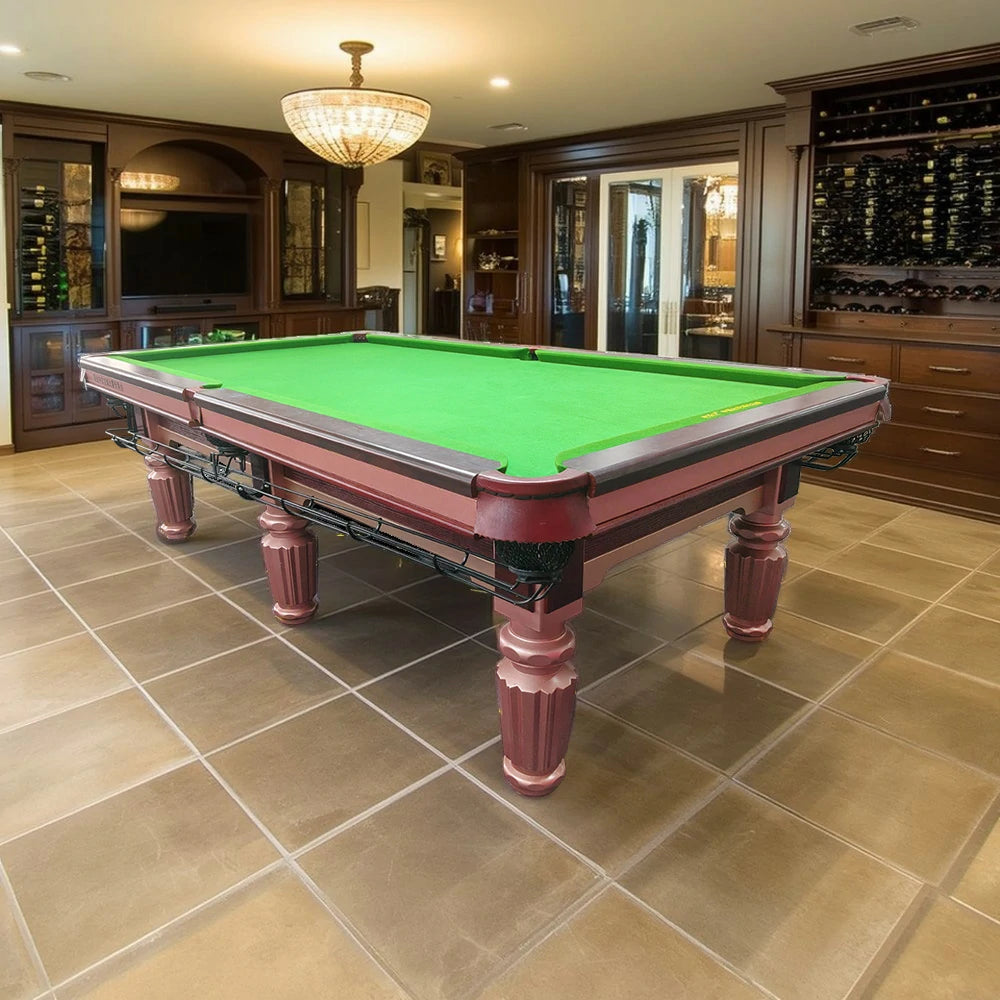 QUESLA 9FT Billiard Table - Nordic Design, Reddish-Brown Frame, Sleek Style, Functional and Decorative