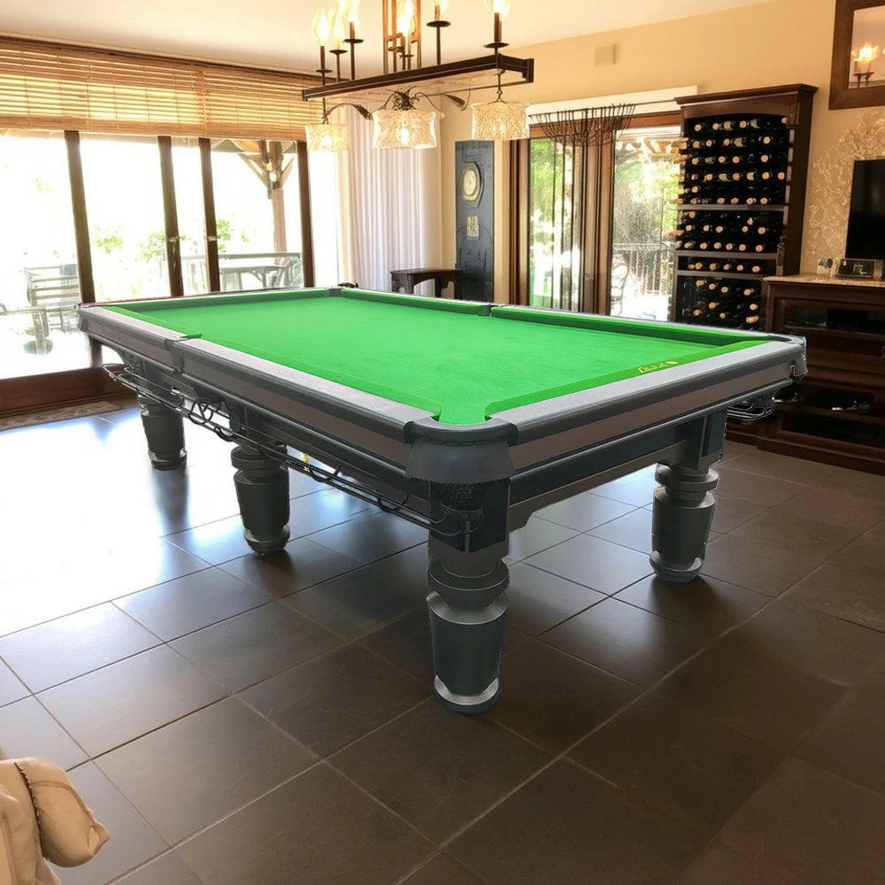 QUESLA 9FT Billiard Table - Solid Oak Frame, Copper Pockets, Bluestone Slate Surface, Durable Precision Play - Grey