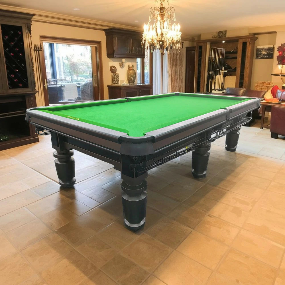 QUESLA 9FT Billiard Table - Solid Oak Frame, Copper Pockets, Bluestone Slate Surface, Durable Precision Play - Grey