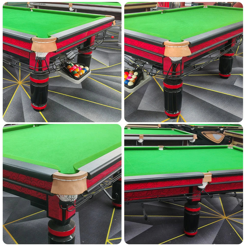 QUESLA 9FT Billiard Table - Solid Oak Frame, Copper Pockets, Bluestone Slate Surface, Durable Precision Play - Red