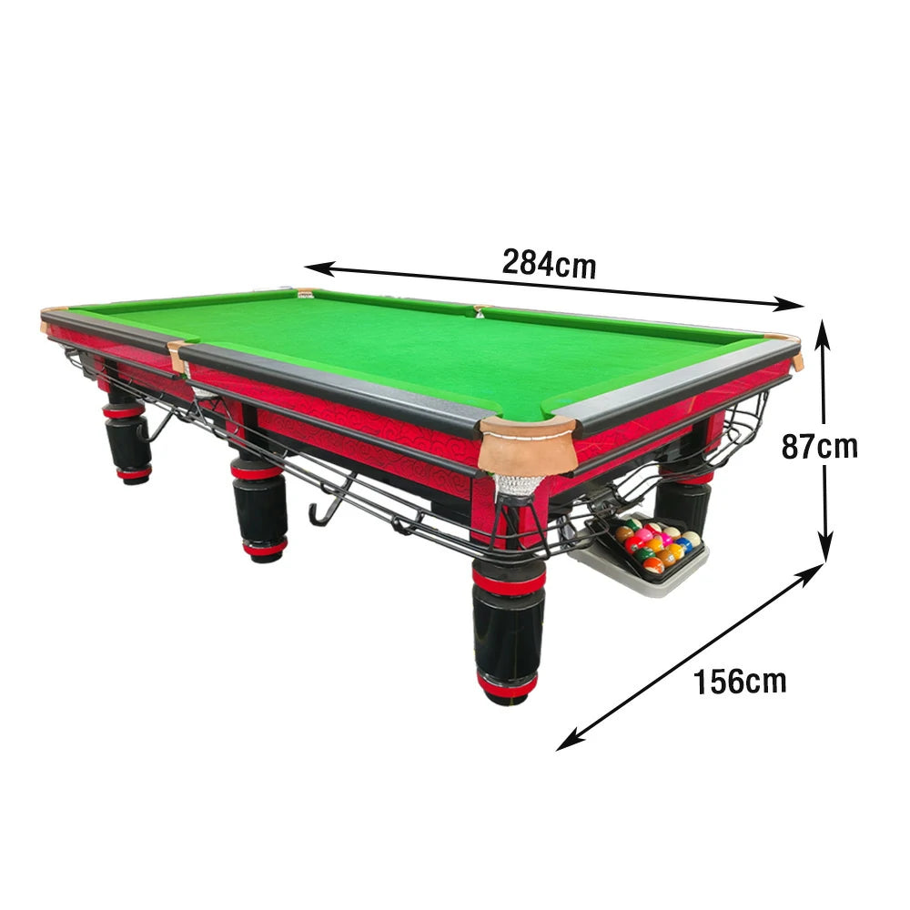 QUESLA 9FT Billiard Table - Solid Oak Frame, Copper Pockets, Bluestone Slate Surface, Durable Precision Play - Red