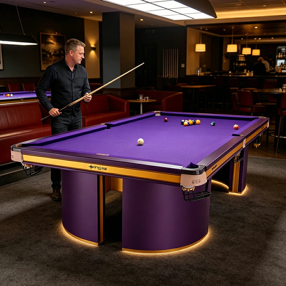 XINGPAI Professional Billiard Table 50mm Slate 18-Point Steel Frame Tournament Size Premium Home Game Room - Purple