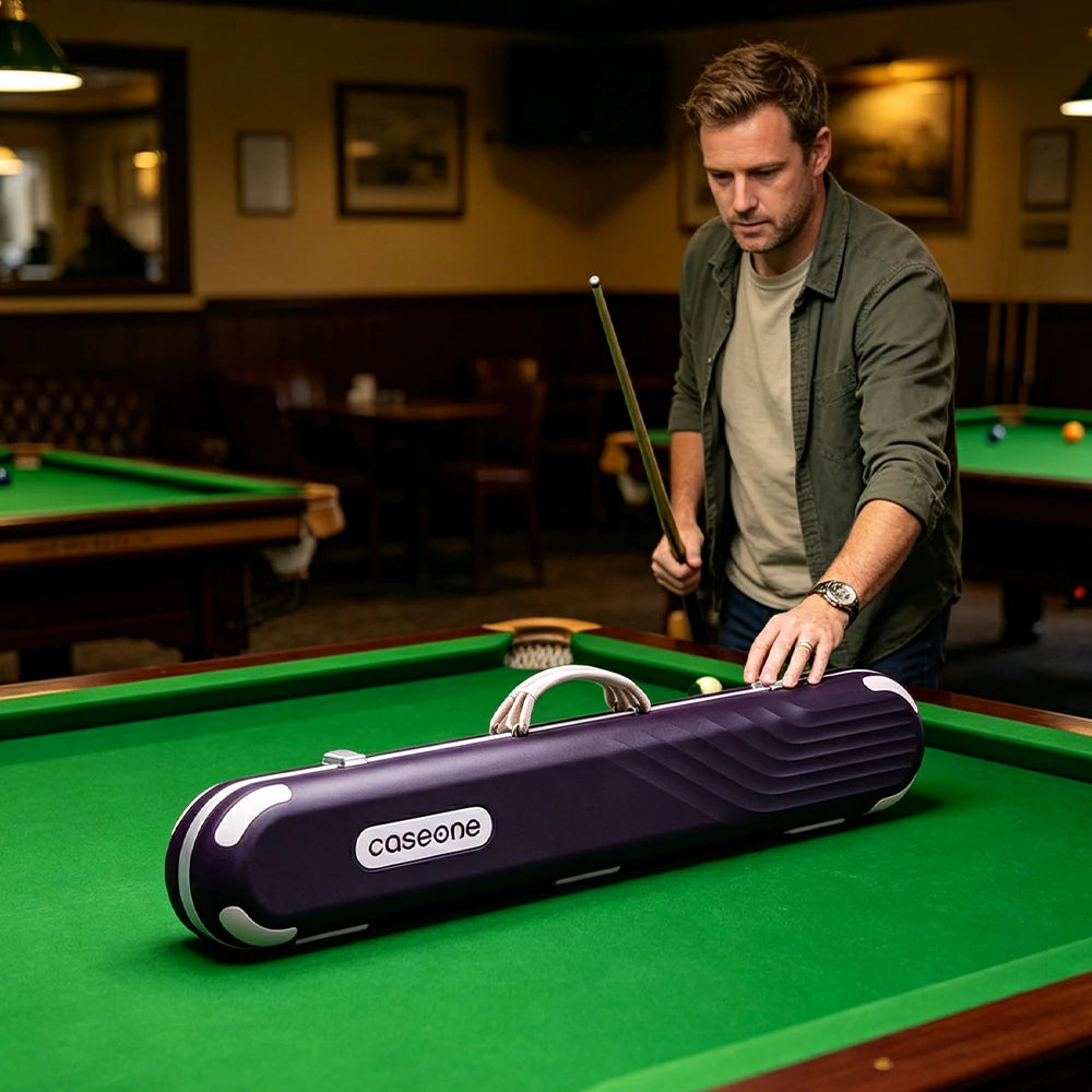 QUESLA Billiard Cue Case 3 Butts 4 Shafts EVA Hard Shell Waterproof Portable Storage 83.5cm Home Club Travel Use - Purple