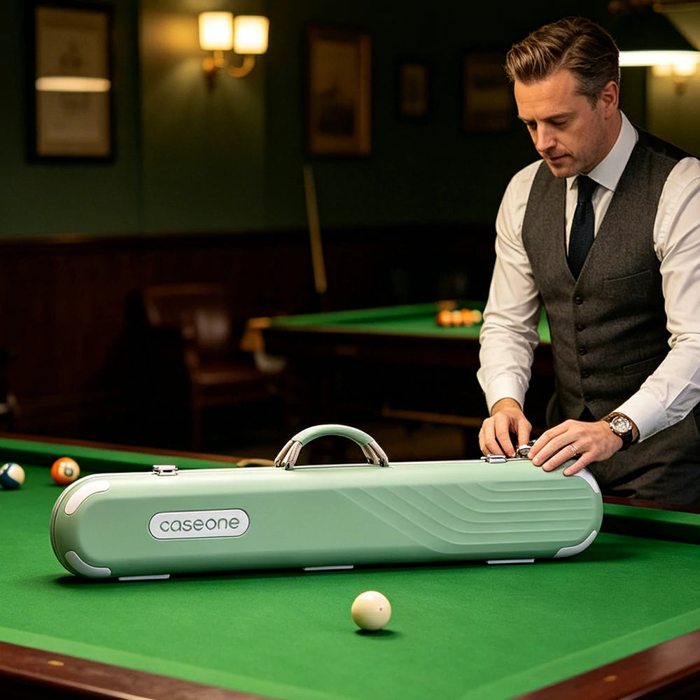 QUESLA Billiard Cue Case 3 Butts 4 Shafts EVA Hard Shell Waterproof Portable Storage 83.5cm Home Club Travel Use - Green