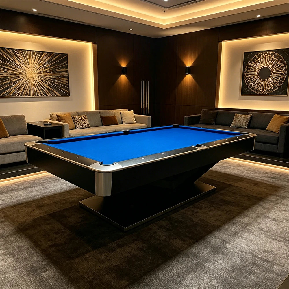 QUESLA 7/8/9FT 25mm Slate Billiard Table Solid Wood Support Beam Dual Levelling Game Room Black Blue