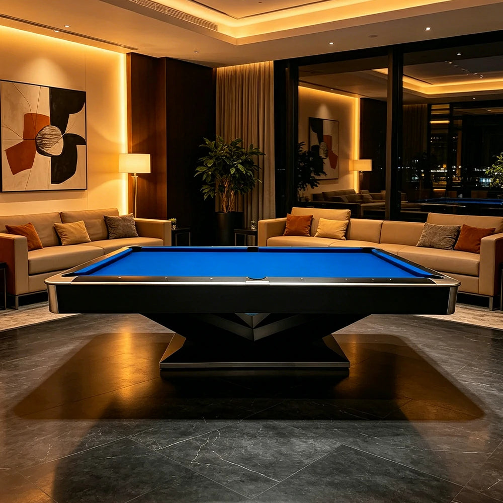 QUESLA 7/8/9FT 25mm Slate Billiard Table Solid Wood Support Beam Dual Levelling Game Room Black Blue