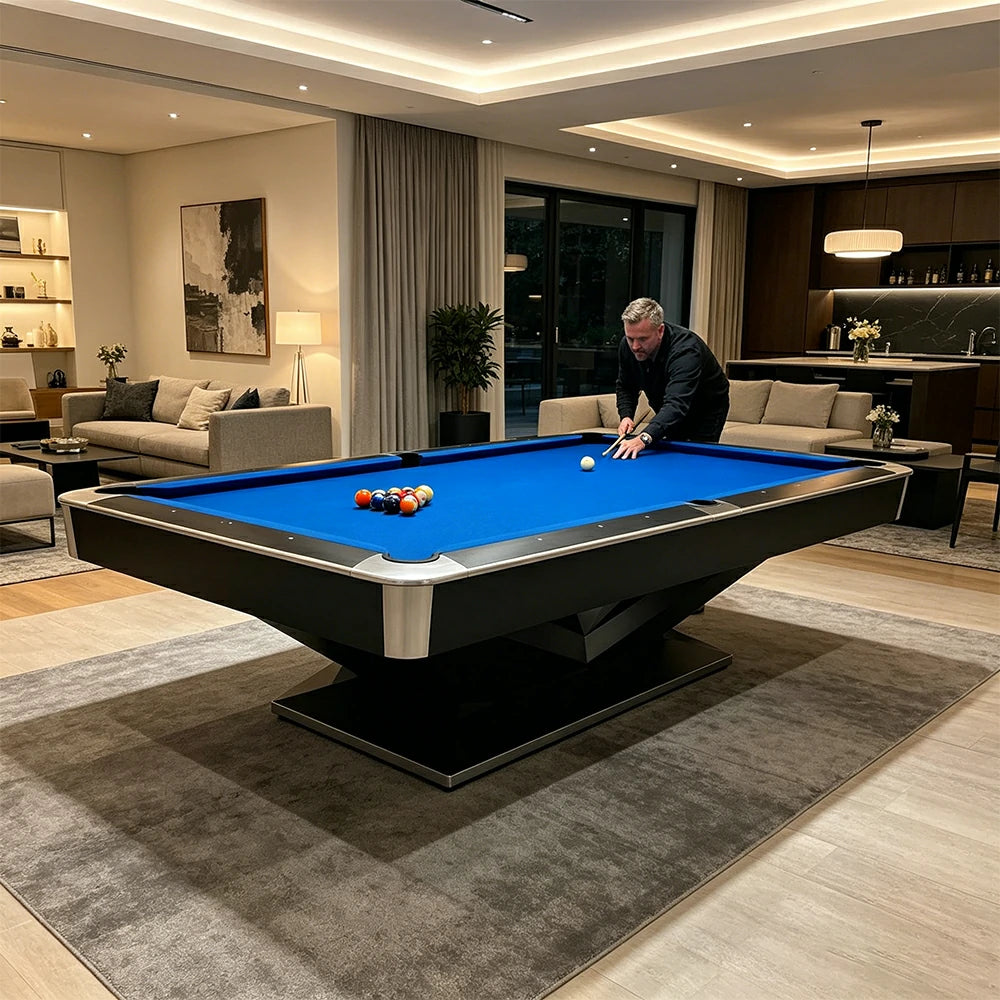 QUESLA 7/8/9FT 25mm Slate Billiard Table Solid Wood Support Beam Dual Levelling Game Room Black Blue