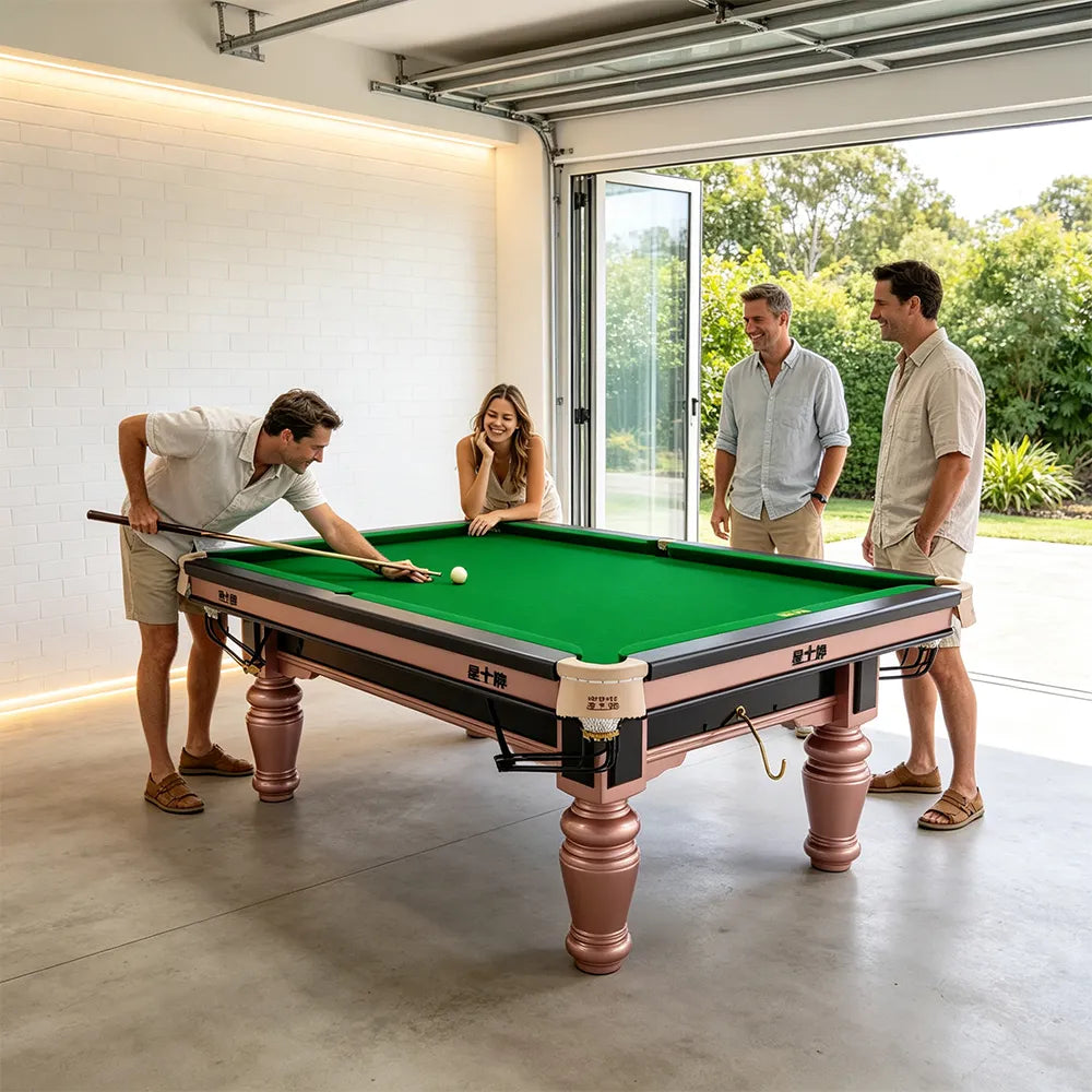 XINGPAI C17 9FT Professional Billiard Table - 50mm Slate 18-Point Steel Frame Tournament Style Pool Table for Home Game Room - Pink
