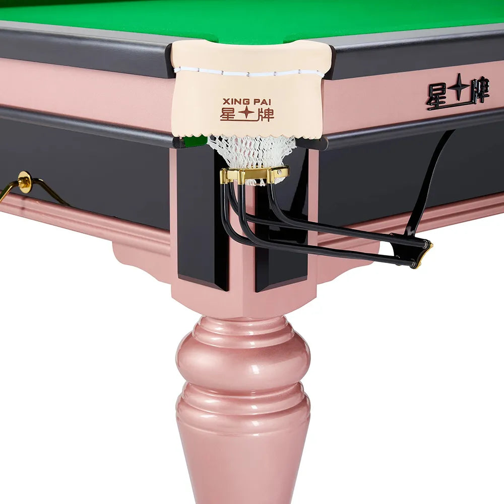 XINGPAI C17 9FT Professional Billiard Table - 50mm Slate 18-Point Steel Frame Tournament Style Pool Table for Home Game Room - Pink