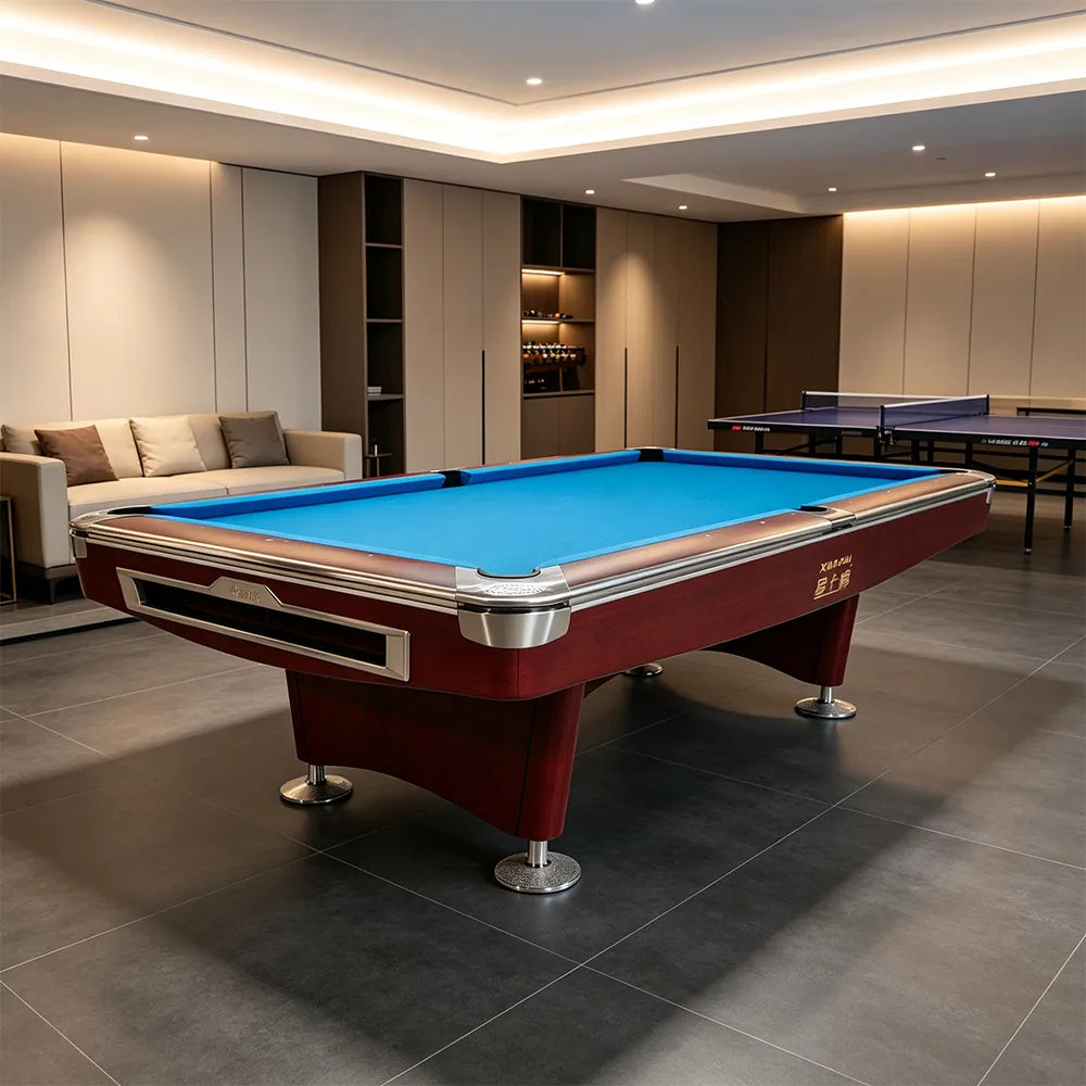 XINGPAI A136 9FT Professional Billiard Table - Tournament Style Pool Table with Premium Slate Surface for Clubs & Home Game Room - Brown