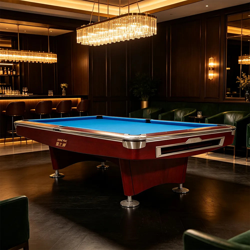XINGPAI A136 9FT Professional Billiard Table - Tournament Style Pool Table with Premium Slate Surface for Clubs & Home Game Room - Brown