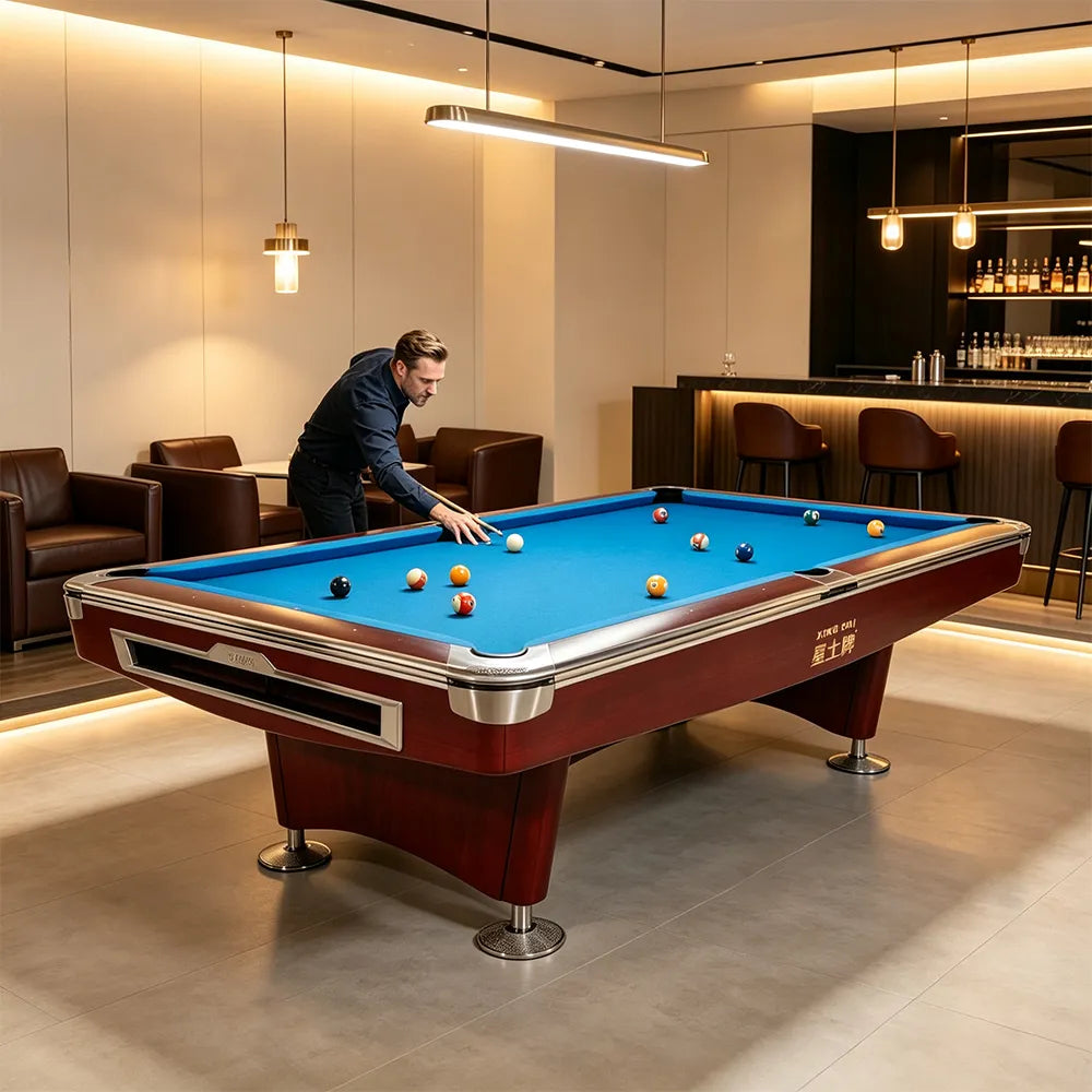XINGPAI A136 9FT Professional Billiard Table - Tournament Style Pool Table with Premium Slate Surface for Clubs & Home Game Room - Brown