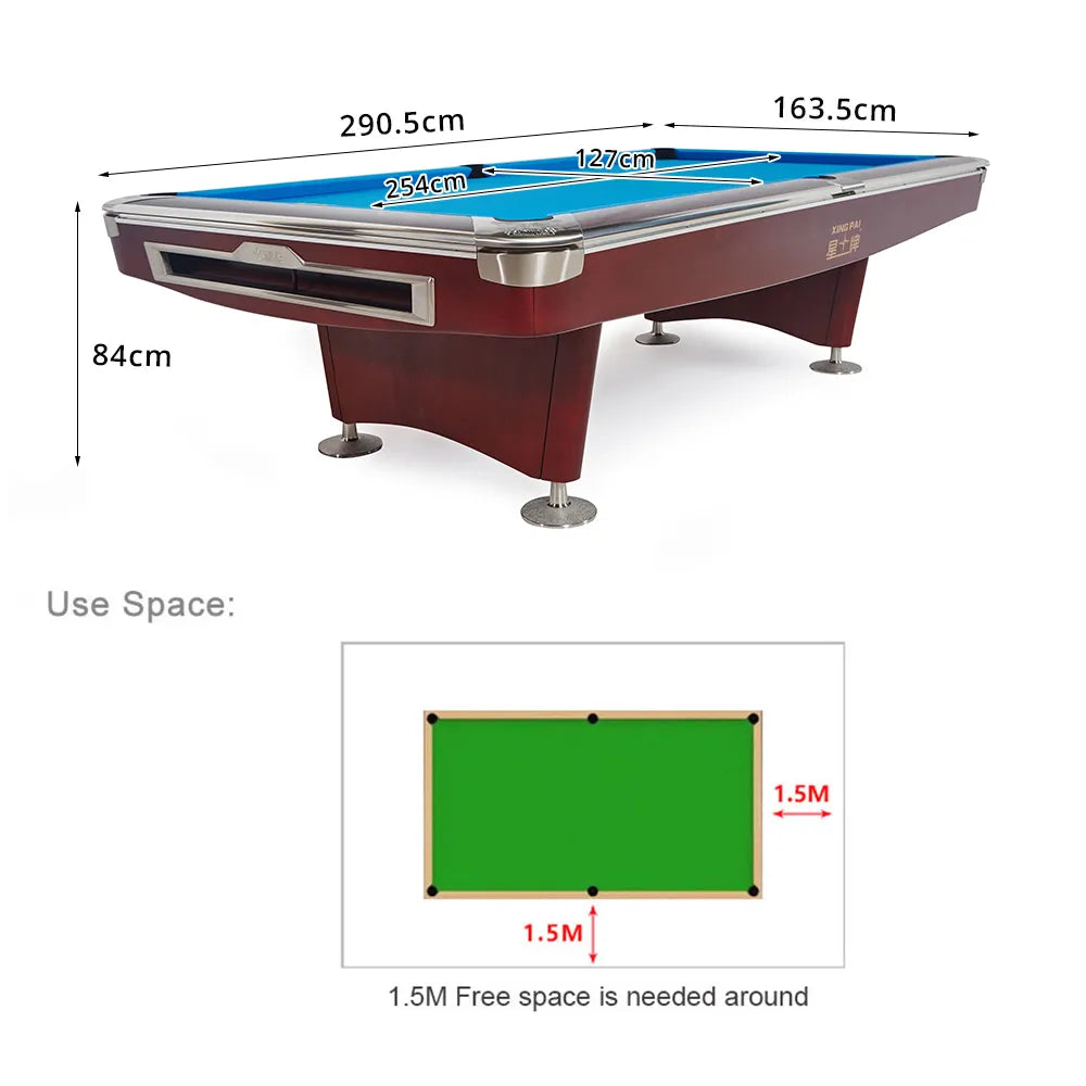 XINGPAI A136 9FT Professional Billiard Table - Tournament Style Pool Table with Premium Slate Surface for Clubs & Home Game Room - Brown