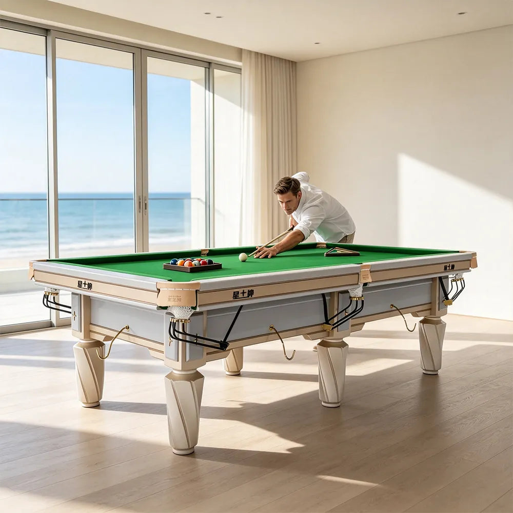 XINGPAI C19 9FT Professional Billiard Table - Tournament Pool Table with Premium Slate & Steel Frame for Home Club Game Room - Ivory