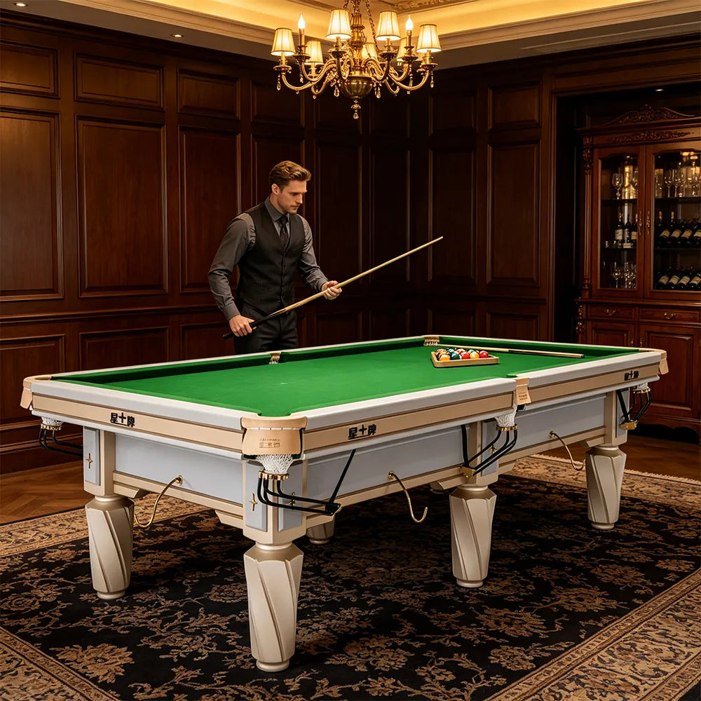 XINGPAI C19 9FT Professional Billiard Table - Tournament Pool Table with Premium Slate & Steel Frame for Home Club Game Room - Ivory