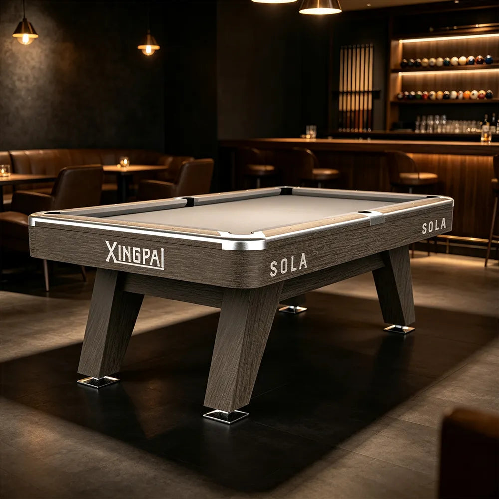 XINGPAI SOLA 9FT Professional Billiard Table - Slate Surface Pool Table with Solid Wood Rails & K55 Rubber for Home Club Game Room - Grey